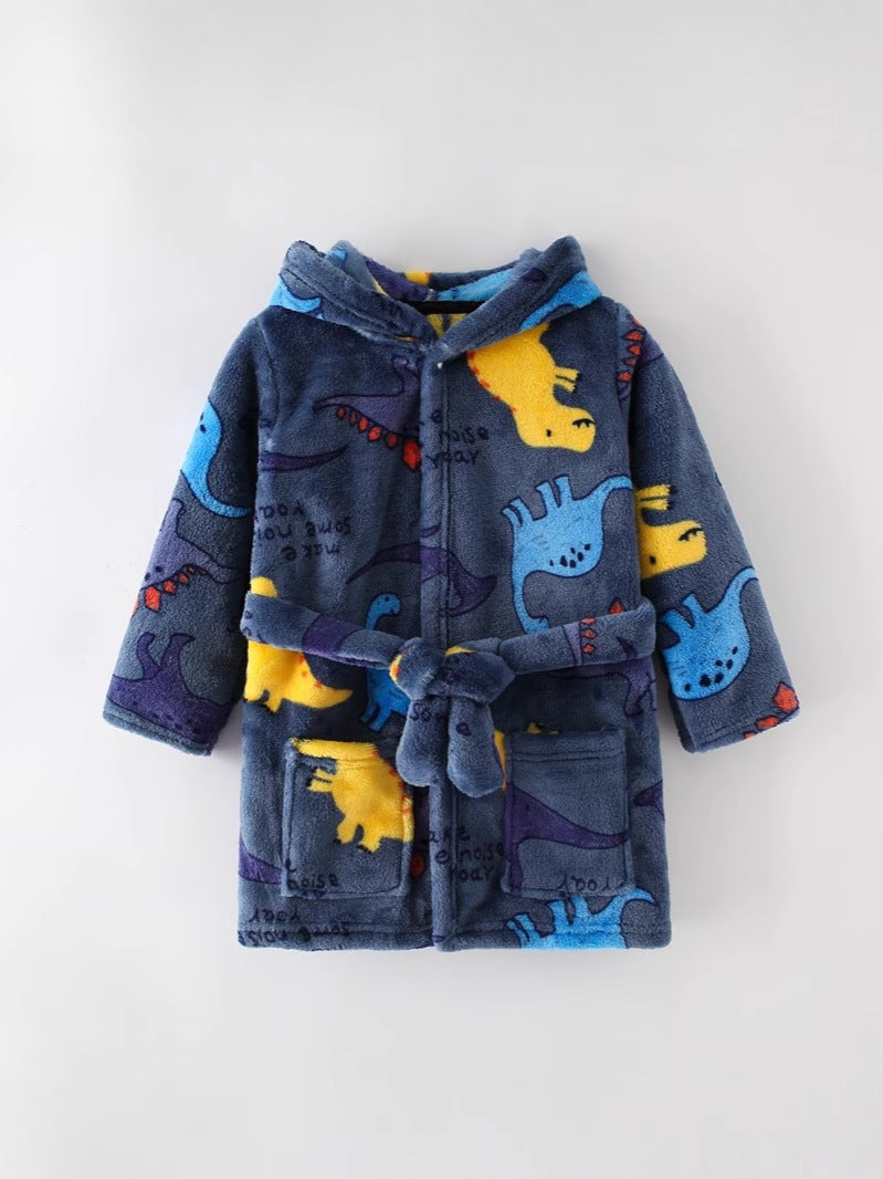 Children'S Nightgown Boys And Girls Baby Spring Autumn Winter Bathrobe Pajamas Cartoon Flannel Hooded Children'S Clothing Home Clothing - Image 4